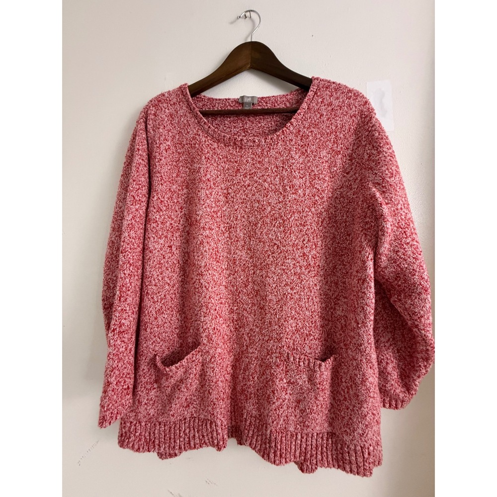 J. Jill Womens Red White Marled Knit Pullover Sweater Front Pockets XL